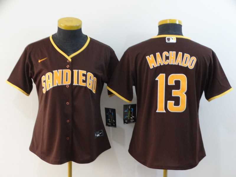 Women Padres 13 Manny Machado Brown Nike 2020 Cool Base Jersey,We sell and wholesale Women Padres 13 Manny Machado Brown Nike 2020 Cool Base Jersey on line form chian!